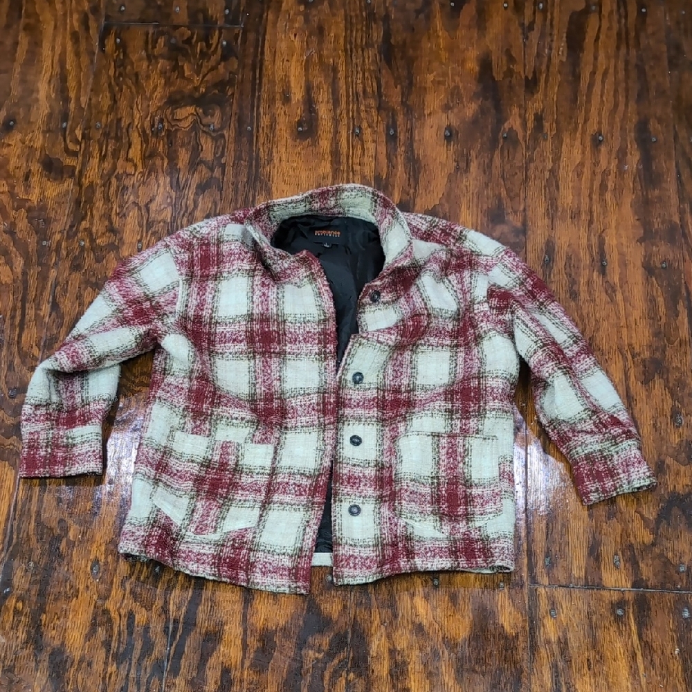 Women's Checkered Ski Jacket - Burgundy and Cream